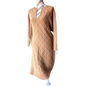 J.CREW Cable Knit Fisherman Sweater Dress Wool Alpaca Blend Camel Tan Med Large